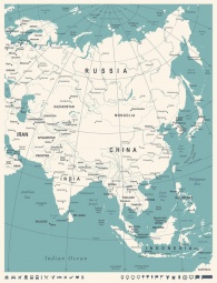  Magnetická mapa Asie, ilustrovaná, bílo-modrá