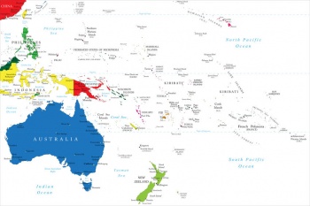  Magnetická mapa Austrálie a oceánie, politická, barevná