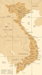  Magnetická mapa Vietnamu, vintage, hnědá