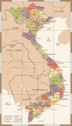  Magnetická mapa Vietnamu, vintage, barevná