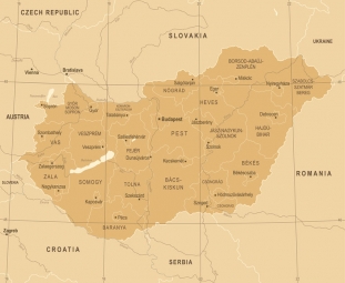  Magnetická mapa Maďarska, vintage, hnědá