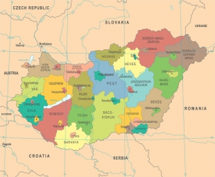  Magnetická mapa Maďarska, vektorová, barevná