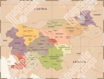  Magnetická mapa Slovinska, vintage, barevná