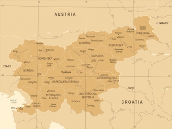  Magnetická mapa Slovinska, vintage, hnědá