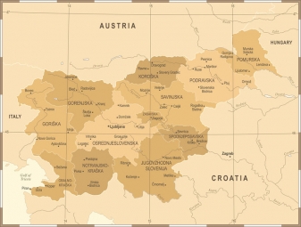  Magnetická mapa Slovinska, vintage, hnědá