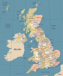  Magnetická mapa Velké Británie, ilustrovaná, barevná