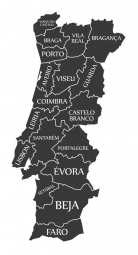  Magnetická mapa Portugalska, ilustrovaná, černá