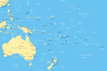  Magnetická mapa Austrálie a oceánie, ilustrovaná, detailní