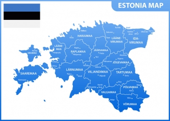  Magnetická mapa Estonska, administrativní, modrá