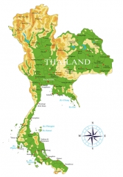  Magnetická mapa Thajska, geografická, reliéfní