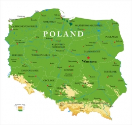  Magnetická mapa Polska, geografická, reliéfní
