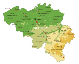  Magnetická mapa Belgie, geografická, reliéfní