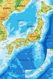  Magnetická mapa Japonska, geografická, reliéfní