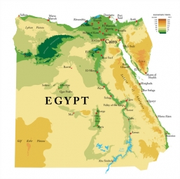  Magnetická mapa Egyptu, geografická, reliéfní