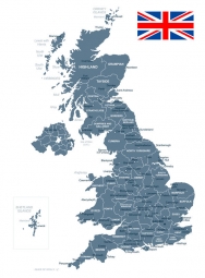  Magnetická mapa Velké Británie, ilustrovaná, šedá