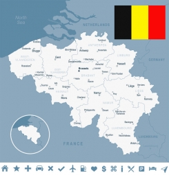  Magnetická mapa Belgie, ilustrovaná, bílo-šedá