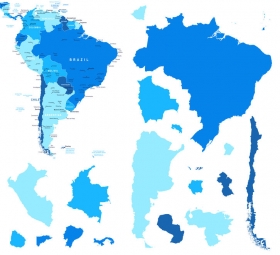  Magnetická mapa Jižní Ameriky, ilustrovaná, modrá