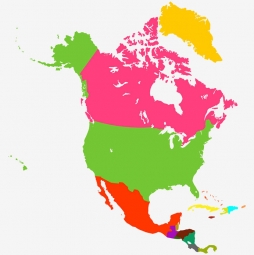  Magnetická mapa Severní Ameriky, ilustrovaná, barevná