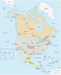  Magnetická mapa Severní Ameriky, politická, barevná