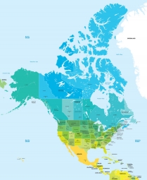  Magnetická mapa Severní Ameriky, ilustrovaná, barevná