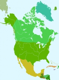  Magnetická mapa Severní Ameriky, ilustrovaná, barevná