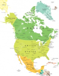  Magnetická mapa Severní Ameriky, politická, barevná