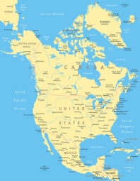  Magnetická mapa Severní Ameriky, ilustrovaná, detailní