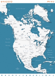  Magnetická mapa Severní Ameriky, ilustrovaná, bílo-modrá