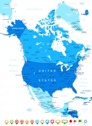  Magnetická mapa Severní Ameriky, ilustrovaná, modrá