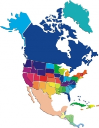  Magnetická mapa Severní Ameriky, ilustrovaná, barevná