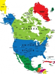  Magnetická mapa Severní Ameriky, ilustrovaná, barevná