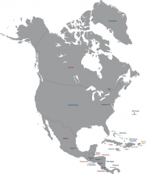  Magnetická mapa Severní Ameriky, ilustrovaná, šedá