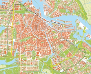  Magnetická mapa Amsterdamu, detailní, bez popisků