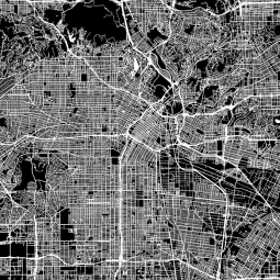  Magnetická mapa Los Angeles, ilustrovaná, černo-bíla
