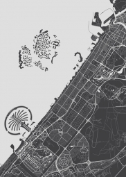  Magnetická mapa Dubaie, ilustrovaná, černo-bíla