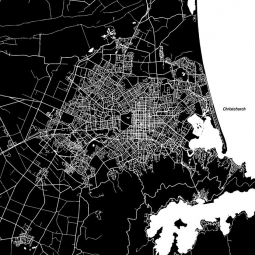  Magnetická mapa Christchurche, ilustrovaná, černo-bíla