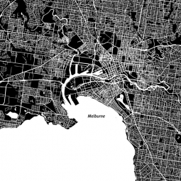  Magnetická mapa Melbourne, ilustrovaná, černo-bíla