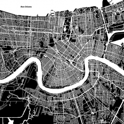  Magnetická mapa New Orleans, ilustrovaná, černo-bíla