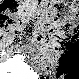  Magnetická mapa Atén, ilustrovaná, černo-bíla