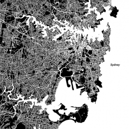  Magnetická mapa Sydney, ilustrovaná, černo-bíla