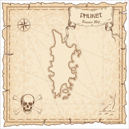  Magnetická mapa Phuketu, vintage, béžová