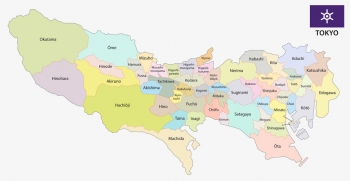  Magnetická mapa Tokia, administrativní, barevná