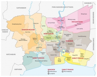  Magnetická mapa Bangkoku, administrativní, barevná