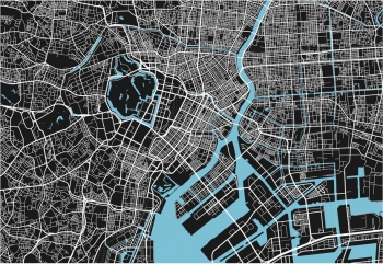  Magnetická mapa Tokia, ilustrovaná, černo-bíla