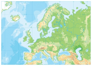  Magnetická mapa Evropy, geografická, bez popisků