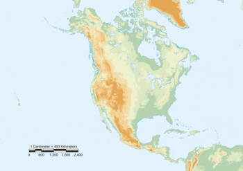  Magnetická mapa Severní Ameriky, geografická, bez popisků