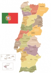  Magnetická mapa Portugalska, vintage, barevná