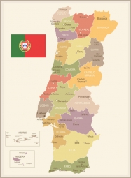  Magnetická mapa Portugalska, vintage, barevná