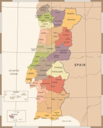  Magnetická mapa Portugalska, vintage, barevná