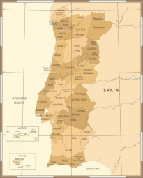  Magnetická mapa Portugalska, vintage, béžová